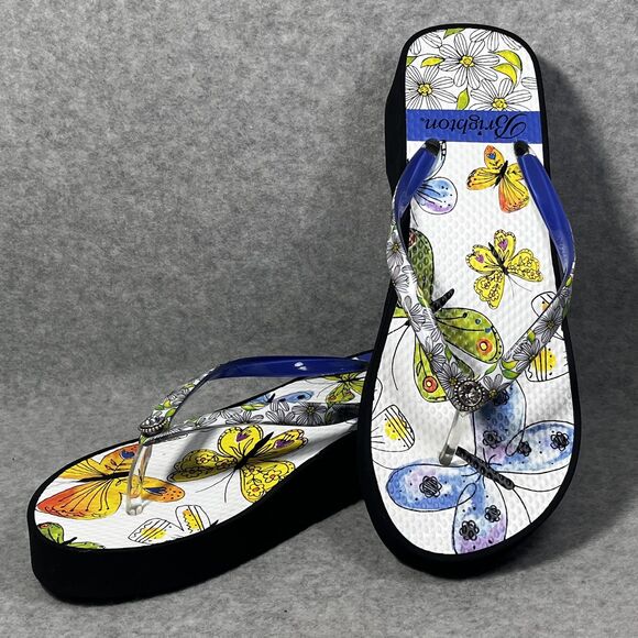 Brighton Breeze Sandals Womens Size 7 Butterfly Floral Platform Flip Flops Wedge - Picture 9 of 14